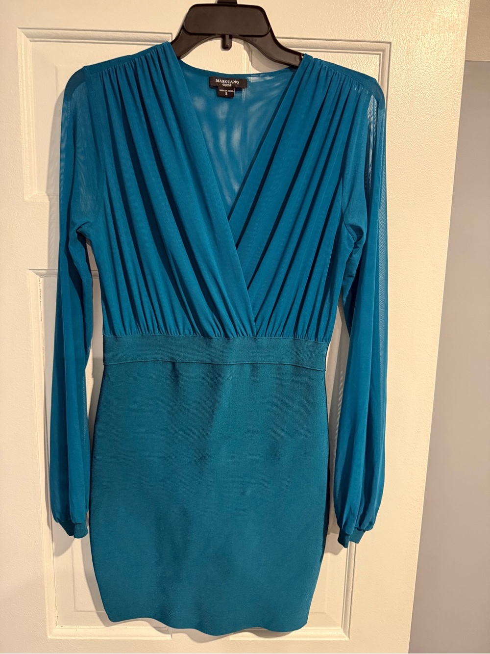 Marciano Teal Long-Sleeve Wrap Dress